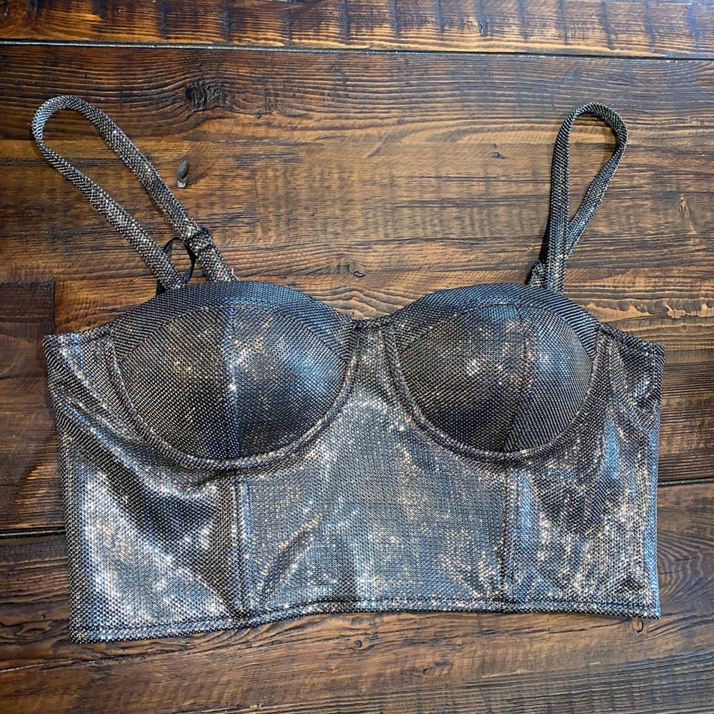 Metallic crop bustier festival silver gold large